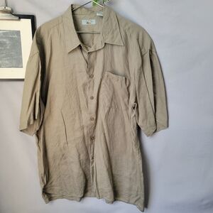 Foliage Men's Linen Short Sleeve Button Down Shirt Green XXL